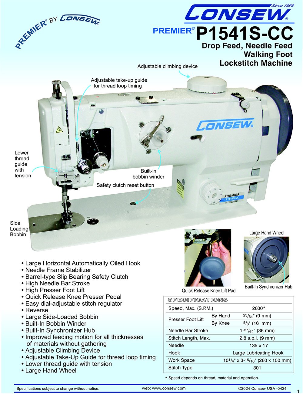 CONSEW P1541S-CC Walking Foot Upholstery Sewing Machine - CONSEW P1541S-CC Walking Foot Upholstery Sewing Machine