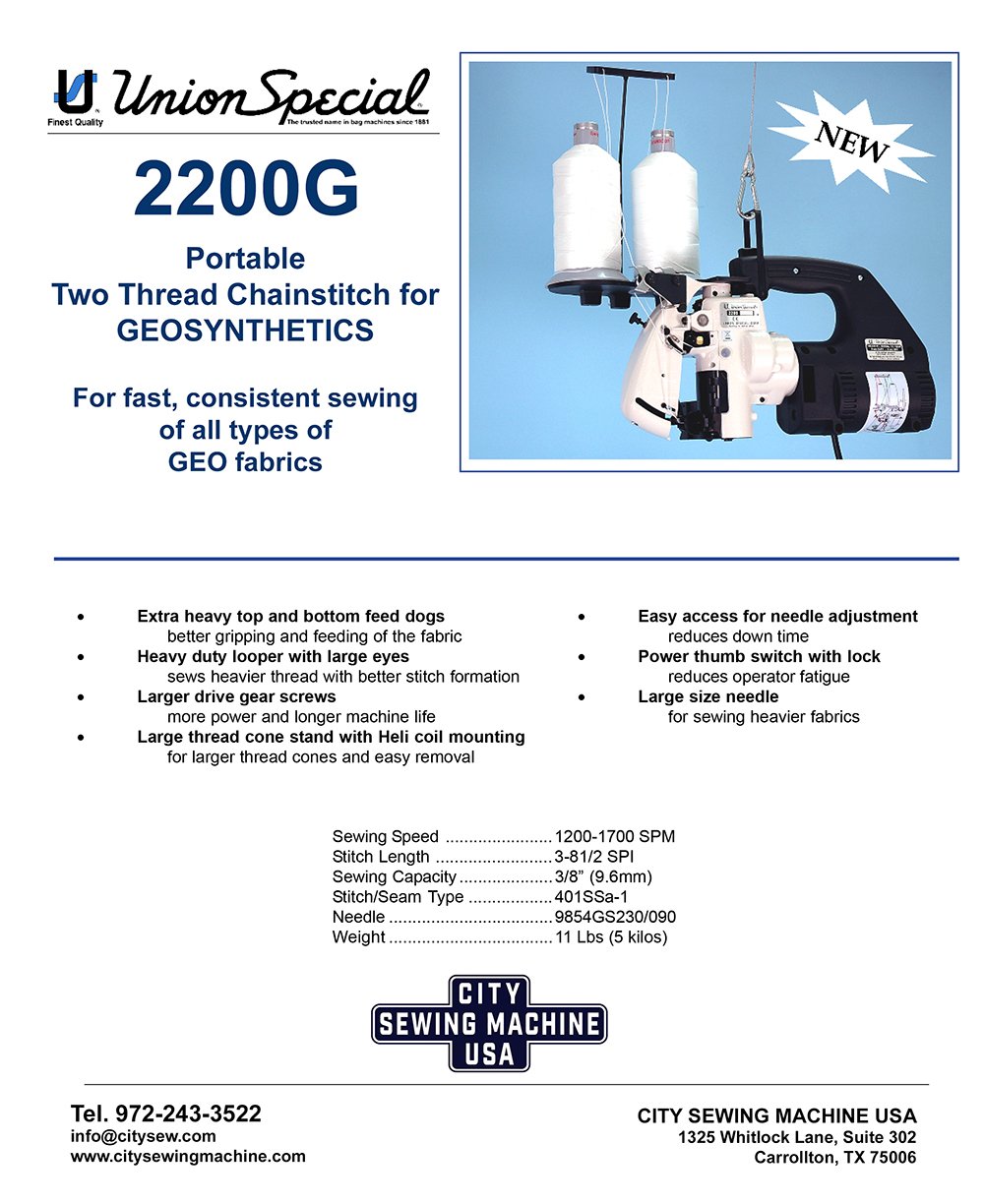 UNION SPECIAL 2200G Portable Chainstitch Sewing Machine for Geosynthetics
