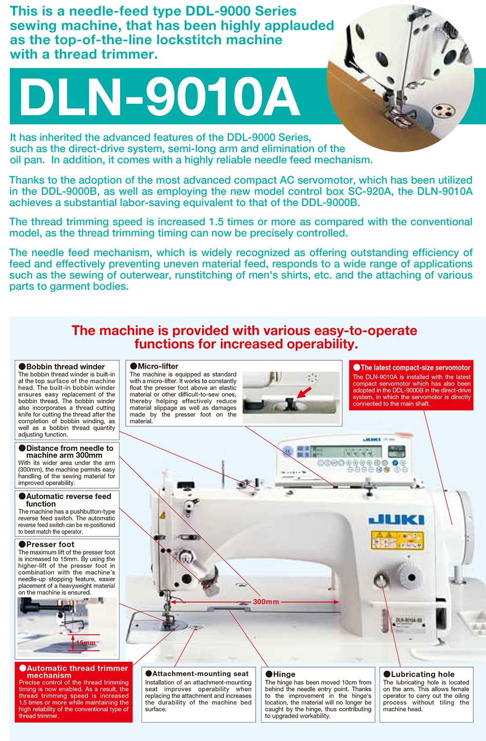 JUKI DLN-9010 Automatic Needle Feed Sewing Machine