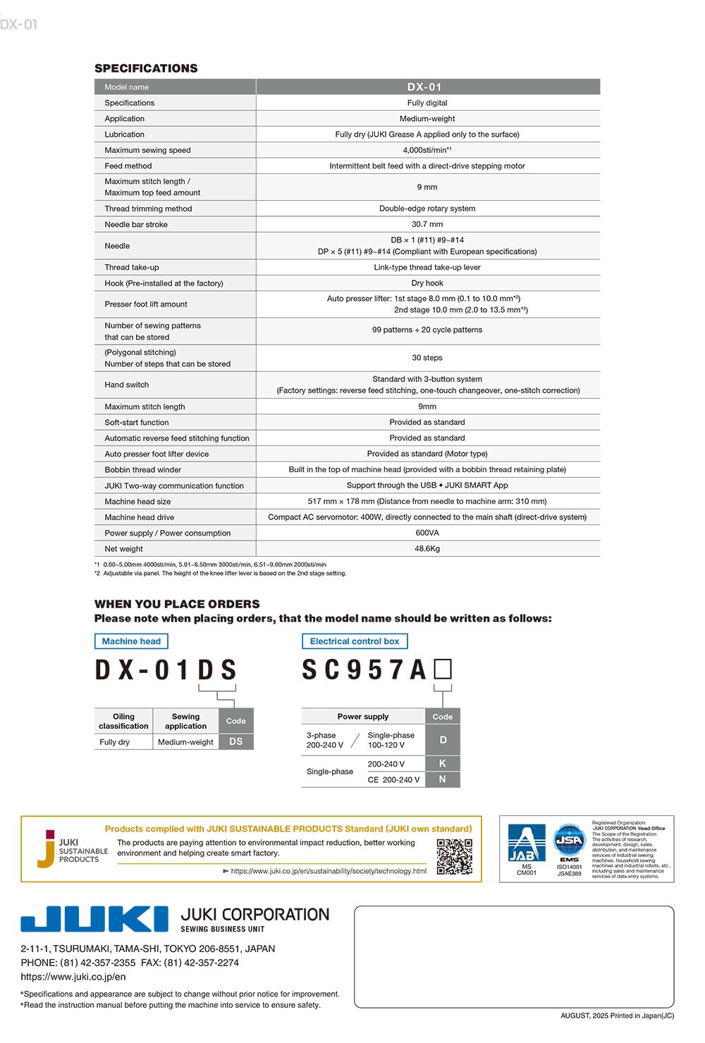 JUKI DX-01 Automatic Sewing Machine with Electronic Belt Feed