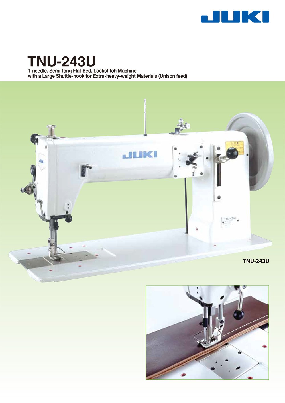 JUKI TNU-243 Heavy Duty Flat Bed Sewing Machine w Shuttle Hook